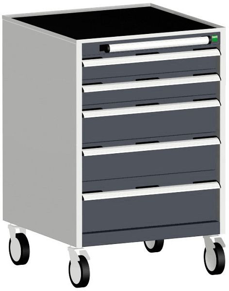 bott cubio Schubladenschrank mobil bestückt mit 5 Schubladen BxTxH: 650 x 650 x 980 mm, RAL 7035/7016, 40402033.19V