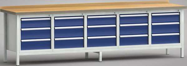 KLW Profi-Werkbank - 3000 x 700 x 905 mm L x T x H (ERGO-Version), alle Schränke 150EA/2x175EA, WP450E-3000M45-E7020