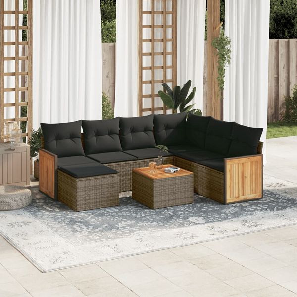 vidaXL 8-teilig Garten-Sofagarnitur mit Kissen Grau Poly Rattan, 3227894