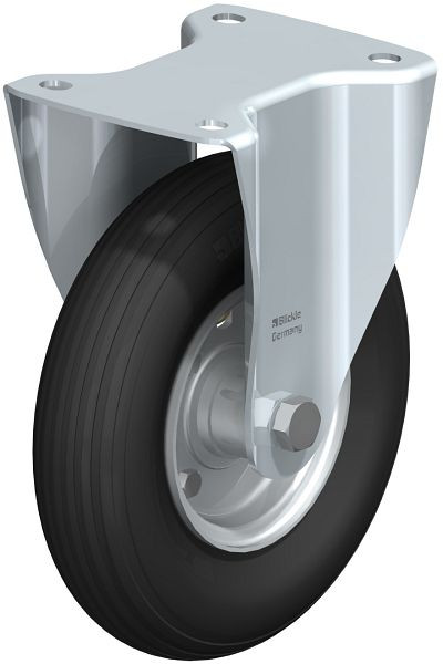 Blickle B-P 200R Stahlblech-Bockrolle, mittelschwere Ausführung, mit Anschraubplatte, Luftreifen, Schwarz, 35998