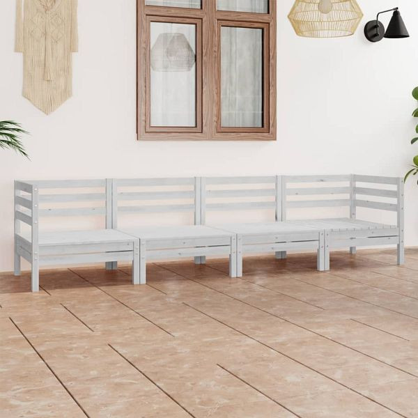 vidaXL 4-teilig Garten-Lounge-Set Weiß Kiefer Massivholz, 3082503