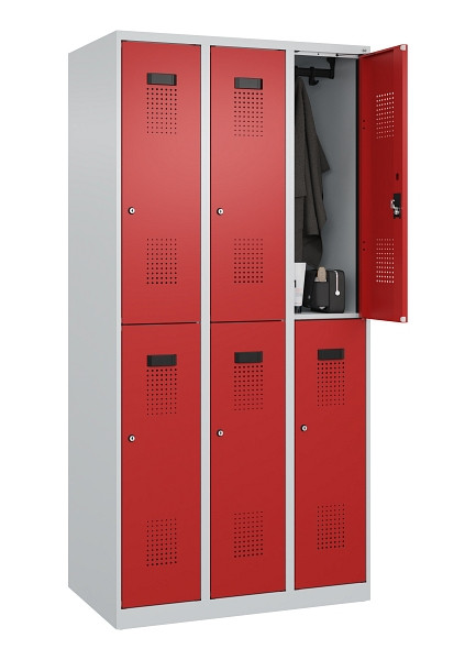 C+P Doppelstöckiger Spind Evolo PLUS, 6 Fächer, 1850x900x500mm, 7035/3000, Zylinderschloss, 049300-30 S10030