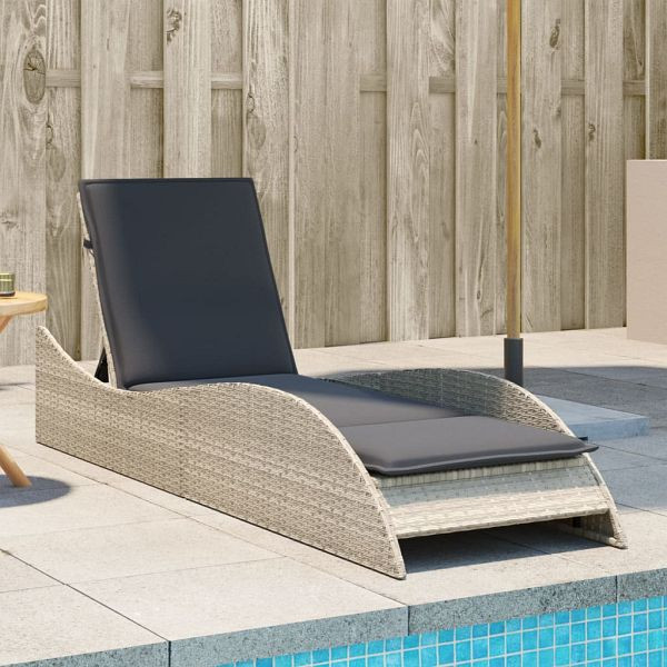 vidaXL Sonnenliege mit Auflage Hellgrau 60x205x73 cm Poly Rattan, 368283