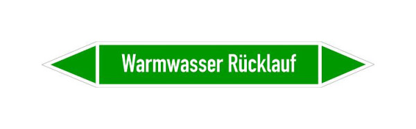 Schilder Klar Rohrleitungskennzeichen Warmwasser Rücklauf, 187x26 mm Folie selbstklebend, 101474/61