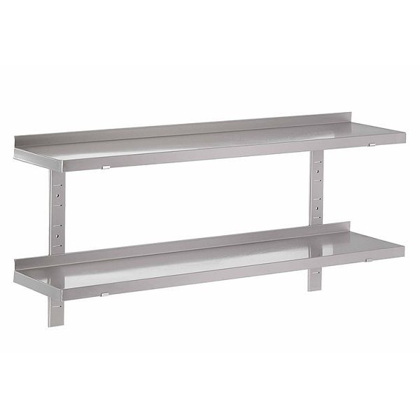 Gastro-Inox Edelstahl AISI 430 Doppelwandregal, 900x400mm, mit 2 Regalbodenträgern und 2 Wandkonsolen, 303.219
