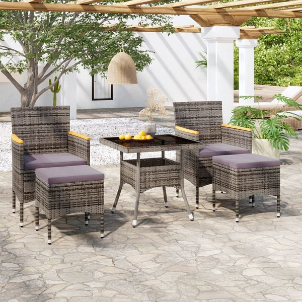 vidaXL 5-teilig Garten-Essgruppe Poly Rattan und Hartglas Grau, 3058335
