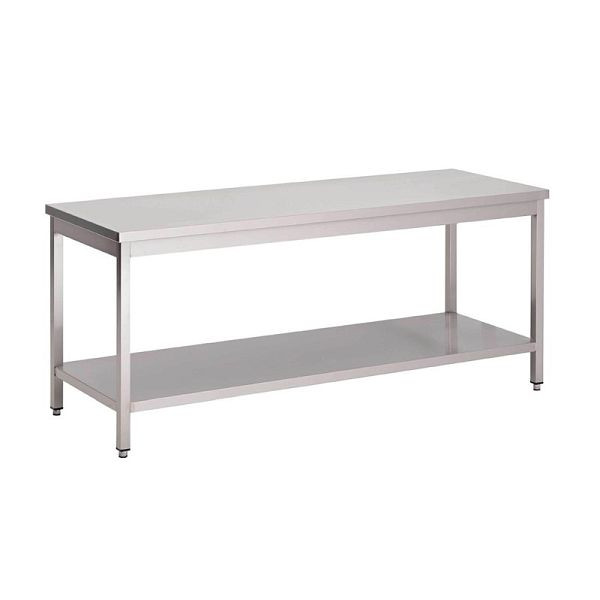 Gastro M Arbeitstisch mit Regalboden 150cm lang, mit Aufkantung, GN126