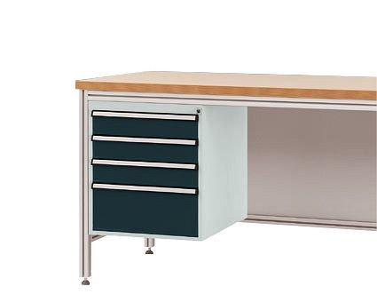 Manuflex Gehäuse-Unterbau für ALU-Arbeitstische, Nutzhöhe 500 mm mit 4 Schubfächern, für Tischtiefe 800 mm, Anthrazit, ZB4822.7016