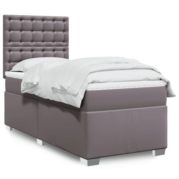 vidaXL Boxspringbett mit Matratze Grau 100x200 cm Kunstleder, 3293010