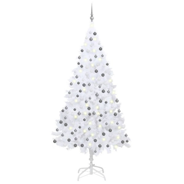 vidaXL Künstlicher Weihnachtsbaum mit Beleuchtung & Kugeln Weiß 210 cm, 3077714