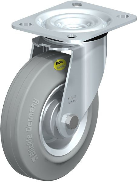 Blickle L-RD 125R-VLI Stahlblech-Lenkrolle, mittelschwere Ausführung, mit Anschraubplatte, Zweikomponenten-Vollgummi, Grau, 98251