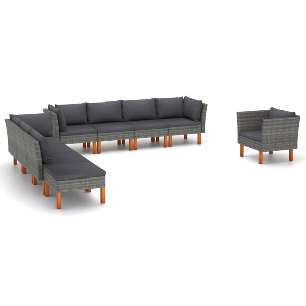 vidaXL 9-tlg. Garten-Lounge-Set Poly Rattan und Eukalyptusholz Grau, 3082088