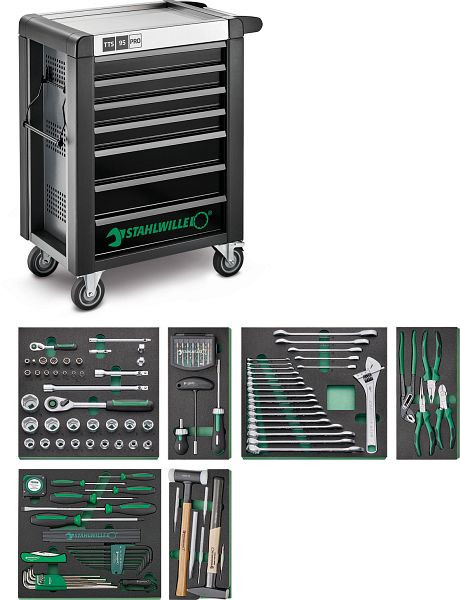 STAHLWILLE Werkzeug-Sortiment mit Werkstattwagen Nr. 95/157 QR Schub, Länge 7 anthrazit, RAL 7016 157 Stück, 98830192