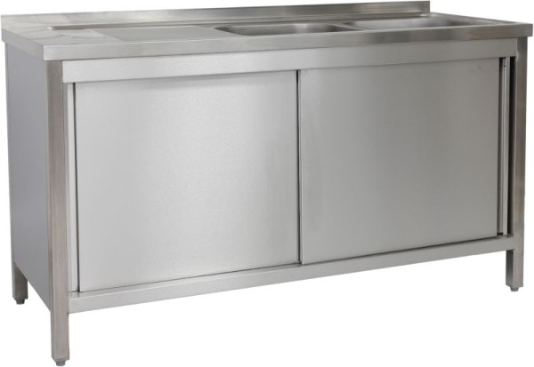 A&S Polarny Spülschrank 1500 x 600 x 850 mm 2 Becken rechts, mit Grundboden, 600 mm Tiefe, SPSCH1562BR