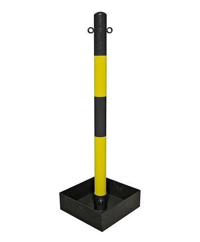 DENIOS Schwerer Ketten-Warnständer, schwarz/gelb, Bodenwanne mit Tragegriff, H 1000 mm, 236896