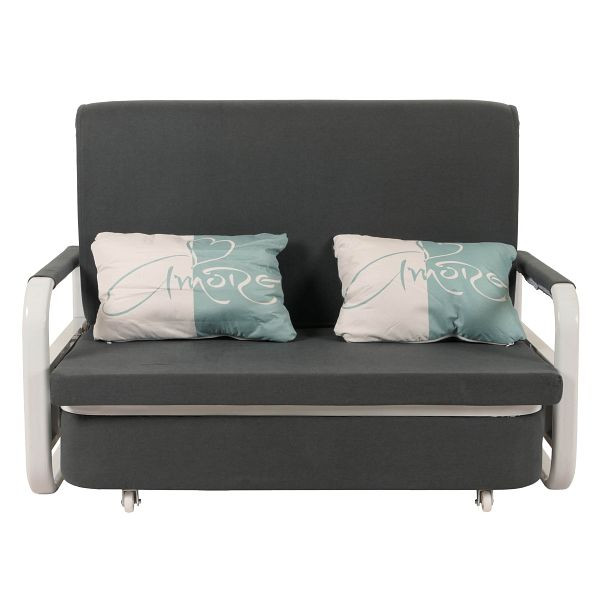 Mendler Schlafsofa HWC-M83, Schlafcouch Couch Sofa, Schlaffunktion Bettkasten Liegefläche, 130x185cm, Stoff/Textil dunkelgrau, 105528