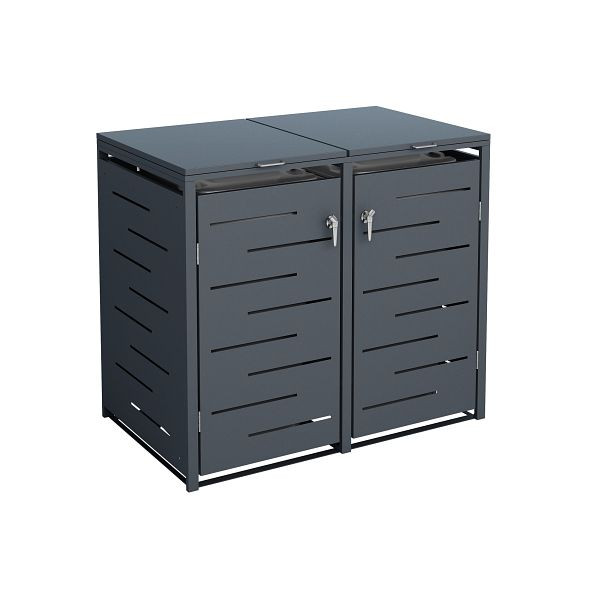 T&J OSKAR Mülltonnenbox ANTHRAZIT, 132 x 80 x 116 cm, Stahl verz. pulverbesch., Für 2 Tonnen bis 240 Liter, 21847