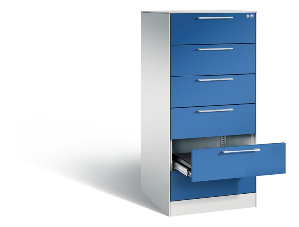 C+P Karteischrank Asisto, H1310xB562xT600mm, Farbe: Lichtgrau / Enzianblau, Bügelgriff, 146224-622 S10051