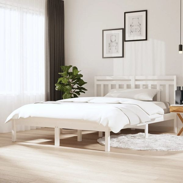 vidaXL Massivholzbett Weiß 150x200 cm, 3100595, 8720286958216