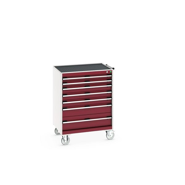 bott cubio Schubladenschrank mobil bestückt, mit 7 Schubladen, BxTxH: 800x650x1085mm, RAL 7035/3004, Purpurrot, 40402065.24V