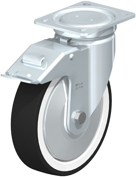 Blickle LU-POTH 200R-FI-FA Stahlblech-Lenkrolle, schwere, geschlossene Ausführung, mit Anschraubplatte & Feststeller, Thermoplastisches Polyurethan, 852337