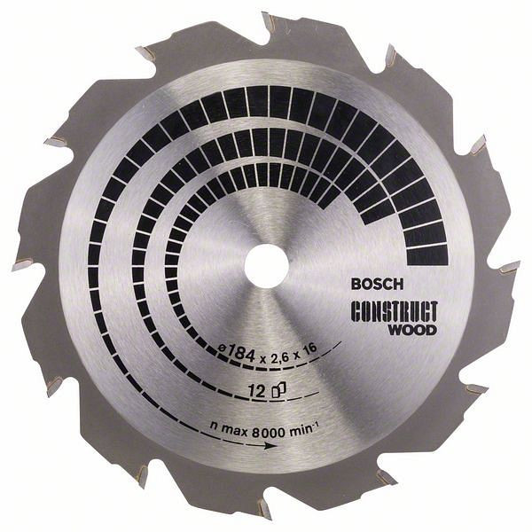 Bosch Kreissägeblatt Construct Wood, 184 x 16 x 2,6 mm, 12, 2608641200