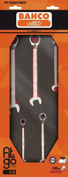 Bahco Fit&Go 1/3 Schaumstoffeinlage 1RM Knarren-Ringschlüsselsatz, 5-teilig, FF1E3010EH