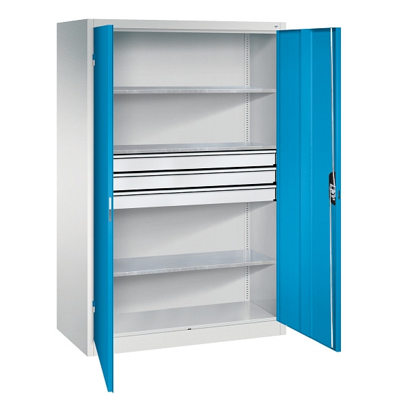 C+P Werkzeugschrank Acurado, H1950xB1200xT600mm, 7035/5012, 2 Einlegeböden, Traglast 70 kg, 8932-5030 S10351