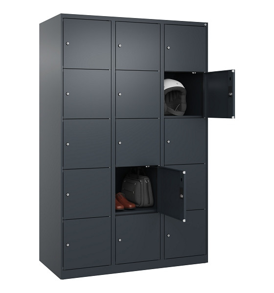 C+P Schließfachschrank Evolo PLUS, 15 Fächer, 1850x1200x500mm, 7016/7016, 049000-325 S10016