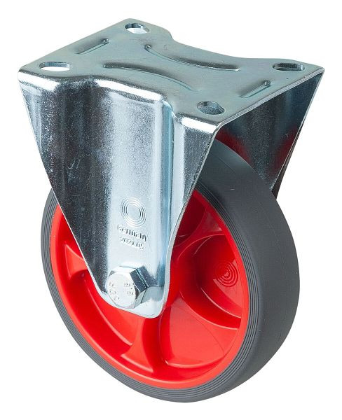 BS Rollen Transportrolle Bockrolle, thermoplastisches Gummirad, Reifen grau, Rollenlager, Platte, Durchmesser: 125 mm, VE: 2 Stück, L410.B44.126.03