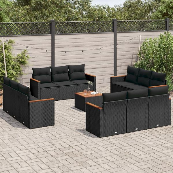 vidaXL 13-teilig Garten-Sofagarnitur mit Kissen Schwarz Poly Rattan, 3225838