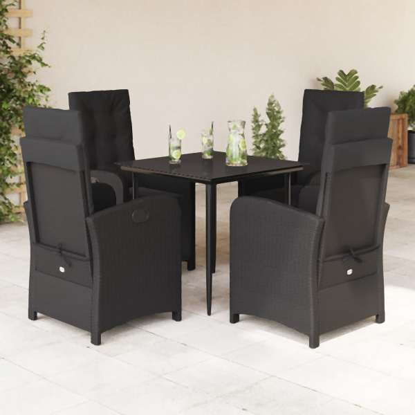 vidaXL 5-tlg. Garten-Essgruppe mit Kissen Schwarz Poly Rattan, UV-beständig, 3212312