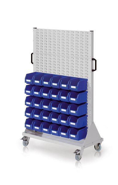 Kappes RasterMobil Rollwagen Größe 4 Modell E82, H1580 x B1000 x T500 mm, RAL 7035 4 Schlitzplatten, inklusiv Lagersichtkasten 30 x Größe 6, 7025.02.0913