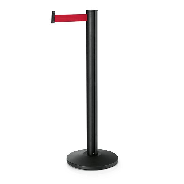 WAS Abgrenzungspfosten Joinflex mit Gurtband rot, 3 m, Edelstahl, schwarz pulverbeschichtet, 1214134