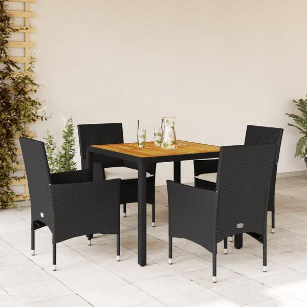 vidaXL 5-tlg. Garten-Essgruppe mit Kissen Schwarz Poly Rattan Akazie, 3278664