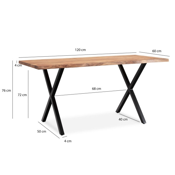 Wohnling Schreibtisch 120x60x76 cm Akazie Massivholz/Metall Computertisch, Bürotisch mit X-Beinen in Schwarz, Holztisch Arbeitszimmer, WL7.271