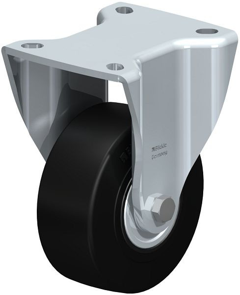 Blickle BH-SE 100K-1 Stahlblech-Bockrolle, Schwerlast-Ausführung, mit Anschraubplatte, Elastik-Vollgummi, Schwarz, 264044