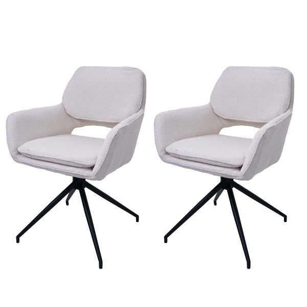 Mendler 2er-Set Esszimmerstuhl HWC-N74, Küchenstuhl, drehbar Auto-Return, Stoff Bouclé (540g/m²) Öko-Tex, creme, 108638