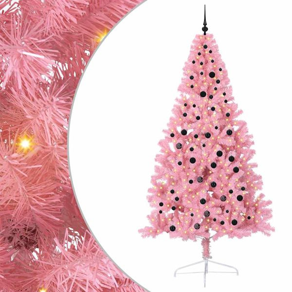 vidaXL Künstlicher vorbeleuchteter Weihnachtsbaum Rosa 240 cm PVC, 3397103