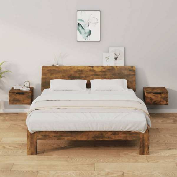 vidaXL Wand-Nachttische 2 Stück Räuchereiche 34x30x20 cm, 817088