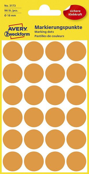 AVERY Zweckform 3173 Markierungspunkte, Ø 18 mm, 4 Blatt/96 Etiketten, leuchtorange, 3173