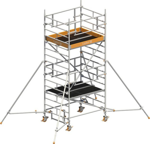Layher Gerüst Uni Kompakt P2 SAFETY PLUS mit Doppelgeländer und Gerüststützen, Max. Plattformhöhe: 3,20 m, 1425023