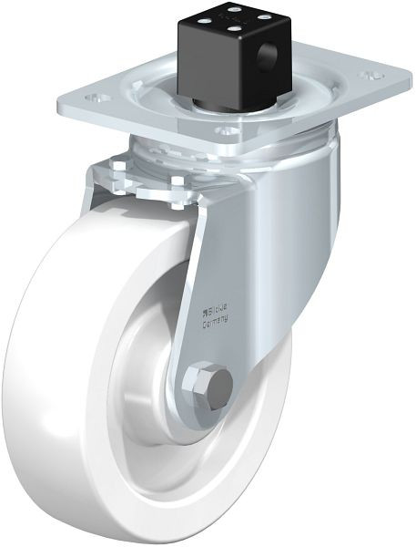 Blickle LH-SPO 160G-CS13 Stahlblech-Lenkrolle, Schwerlast-Ausführung, mit Anschraubplatte & Zentralfeststeller, Polyamid, Weiß, 852912