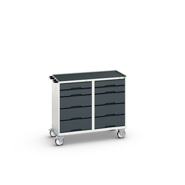 bott verso Montagewagen, mit 10 Schubladen und Abrollrand, BxTxH: 1050 x 550 x 965 mm, Lichtgrau / Anthrazitgrau, 16927102.19
