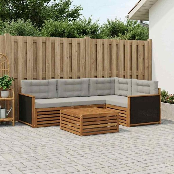 vidaXL Outdoor-Sofagarnitur 5-teilig Natürlich und Hellgrau, 3383314