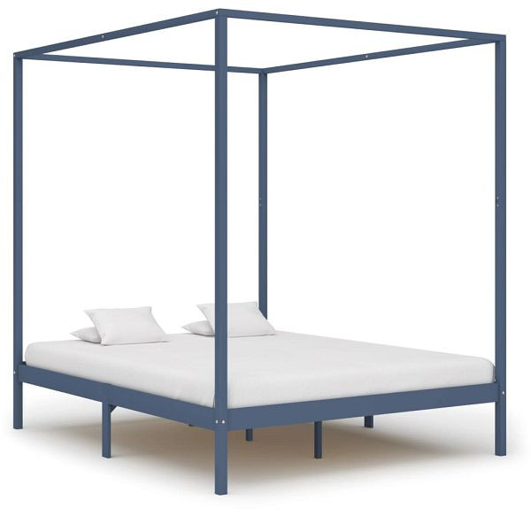 vidaXL Himmelbett-Gestell Grau Massivholz Kiefer 180 x 200 cm, 283279