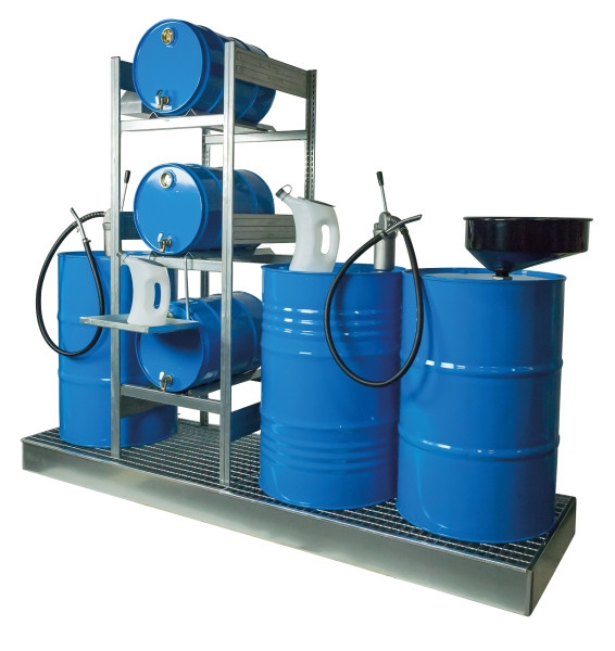 Rapid Abfüllplatz mit Auffangwanne für 3x 60 l + 3x 200 l, inkl. 2 Handhebelkolbenpumpen, 25 083