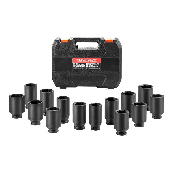 VEVOR Achsmuttern-Schlagsteckschlüsselsatz 1/2 Zoll Antrieb 14-teilig Metrisch, ZLMTTCZLM126IFQKNV0