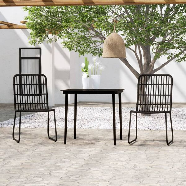 vidaXL 3-teilig Garten-Essgruppe Schwarz, Material: PE-Rattan, pulverbeschichteter Stahl, 3099179