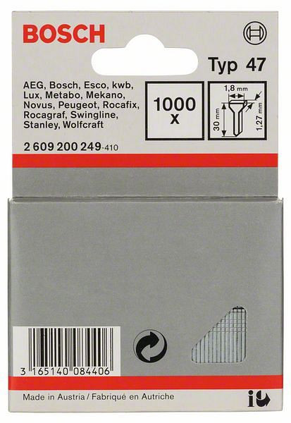 Bosch Tackernagel Typ 47, 1,8 x 1,27 x 30 mm, 1000er-Pack, 2609200249